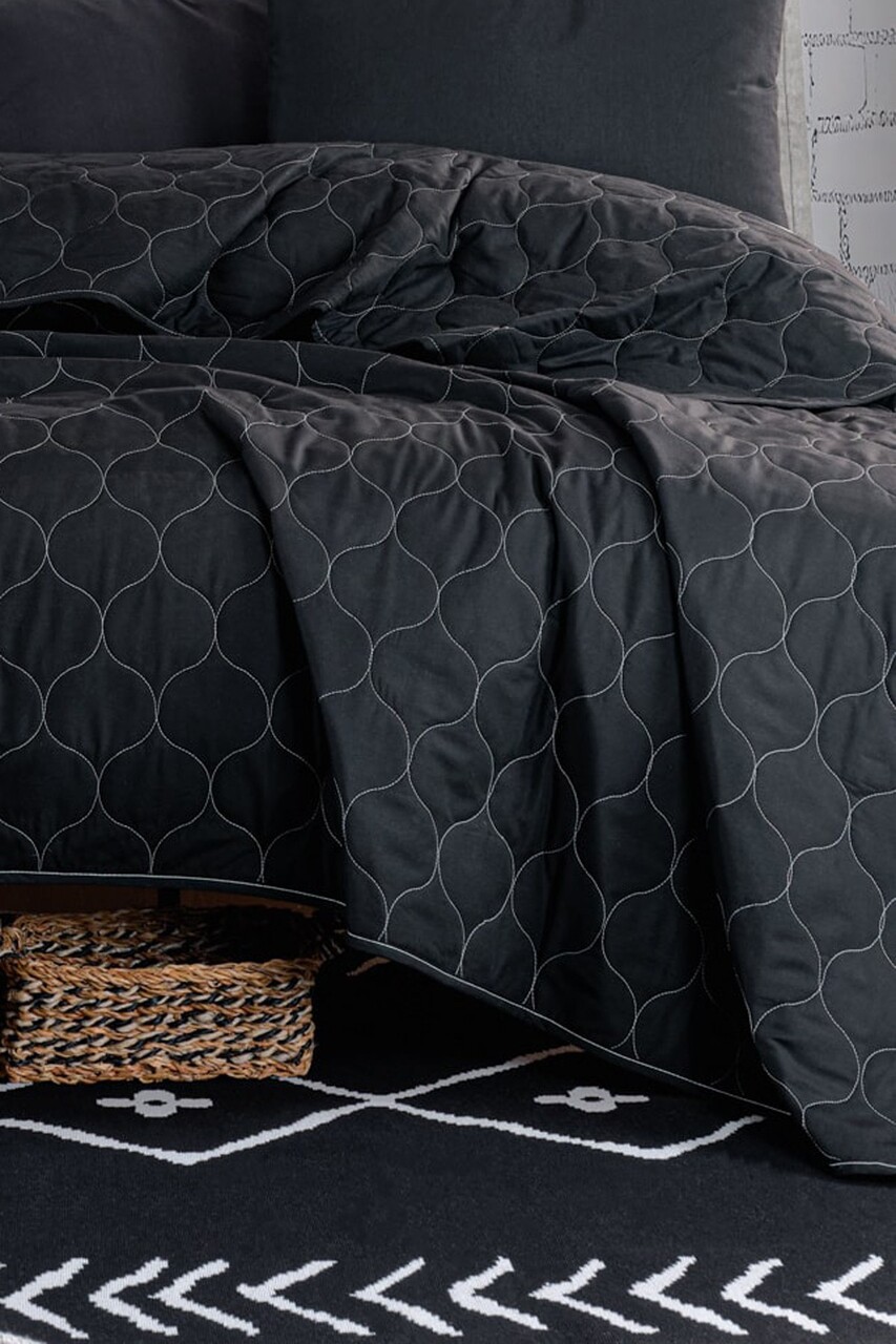 Set cuvertura de pat dubla 3 piese, Solid - Black, Eponj Home, 65% bumbac/35% poliester
