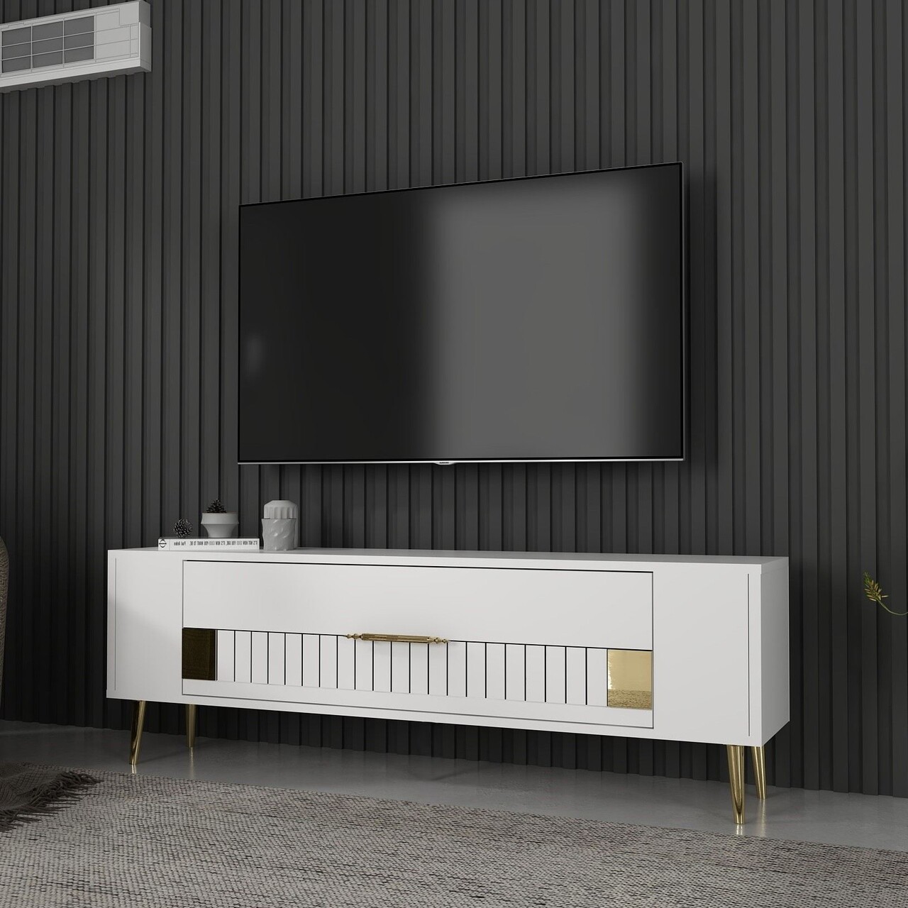 Comoda TV, Olivia, Retrolp4, Alb/Auriu - 1 | YEO