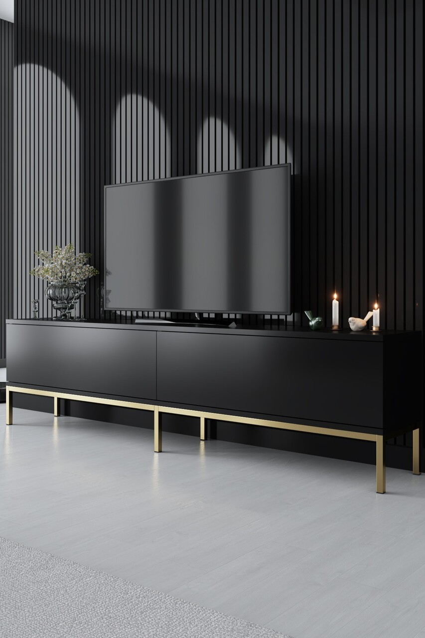 Comoda TV, Bexley, Lord, 180x47x30 cm, PAL, Negru