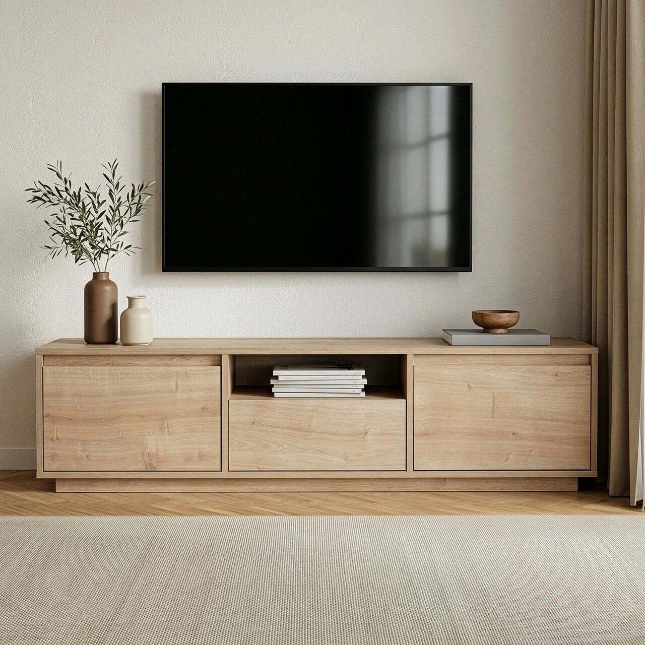 Comoda TV, Hanah Home, Sentinel, 160x42x30 cm, PAL, Maro — imaginea 2