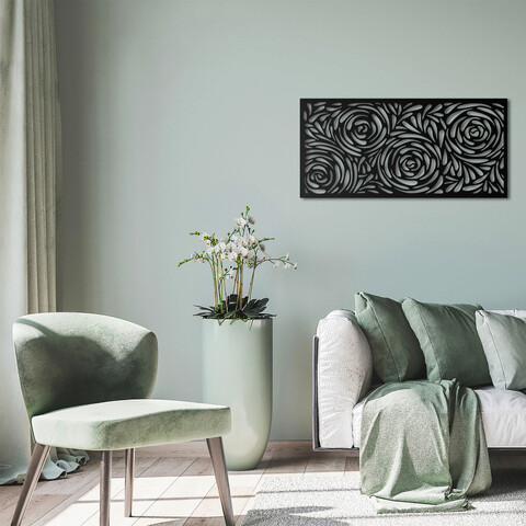 Decoratiune de perete, decorative panel 2, metal, 100 x 48 cm, negru