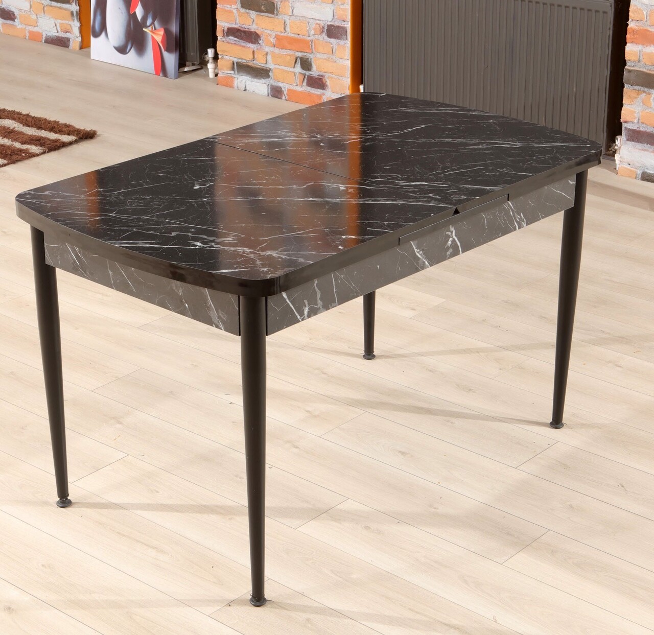 Masa extensibila, Beckley, Trend Bendır, 132x79x76.5 cm, Alb/Negru