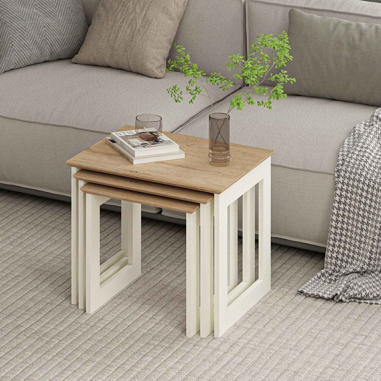Set masute 3 piese, Hanah Home, Marlo, Coș adânc