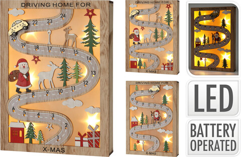 Decoratiune luminoasa calendar Advent Road V1, 20 x 28 cm, placaj