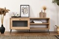 Comoda TV, Wolina, Wire 140, 138x55x41 cm, 100% PLANCĂ DE PARTICULAȚI VOLTATE, Stejar