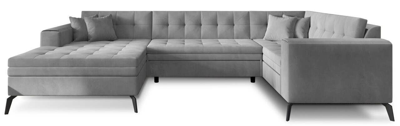 Coltar extensibil stanga 5 locuri ELTAP, MON-LT-03NU, Montez, 340x180x93 cm, lemn/poliester, gri deschis - view 3