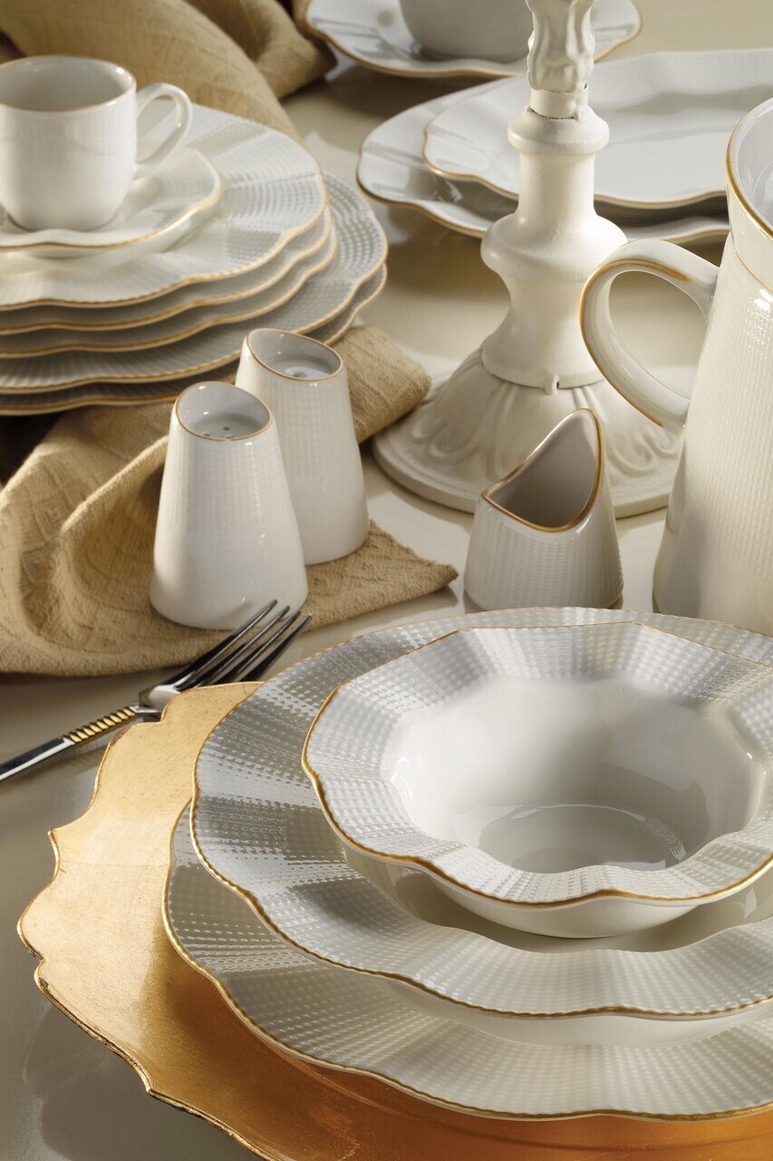 Serviciu de masa Hermia 719KTP9872 PORŢELAN Farfurie: 22 cm (6 bucăți) Crem / Aur