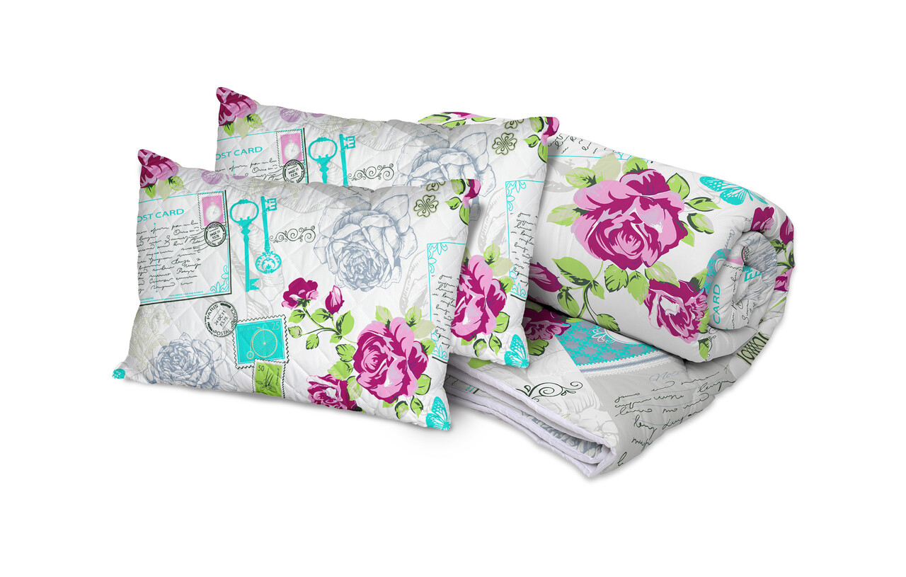 Set Alcam, Rose, 2 perne microfibra 50x70 cm si pilota matlasata 180x200 cm - 1 | YEO