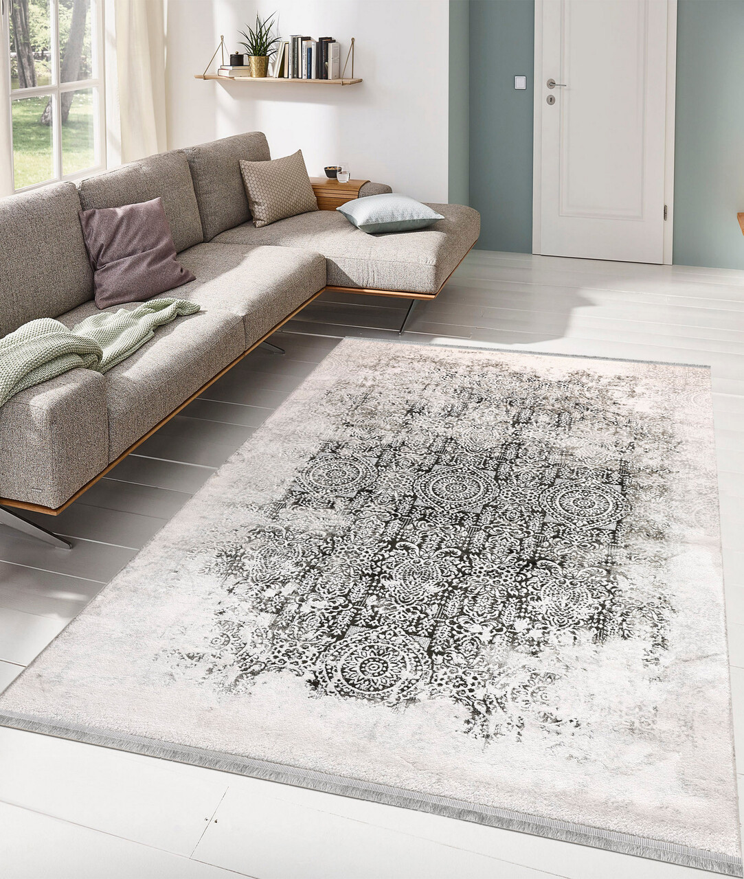 Covor, 45591A, 160x230 cm, Fibre acrilice, Negru / Crem