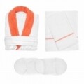 Set de baie dama, 4 piese, 100% bumbac organic, White/Coral