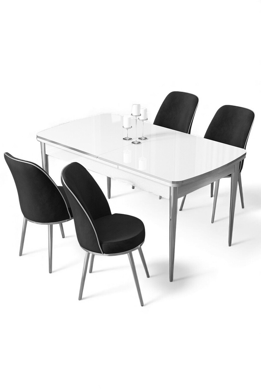 Set masa extensibila si scaune, Hanah Home, Nira, Alb / Auriu / Antracit - view 2