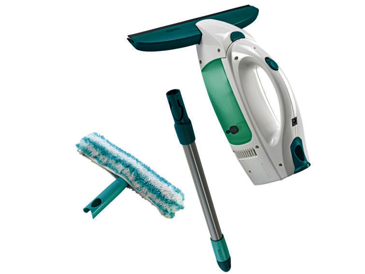 Set Pentru Curatat Geamuri 3 Piese, Leifheit, Dry&Clean, Click System, Alb/verde