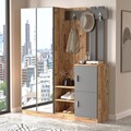 Dulap cu pantofar, cuier si oglinda DD8-AA, Locelso, 147.2x37.5x179.7 cm, PAL, natural/antracit