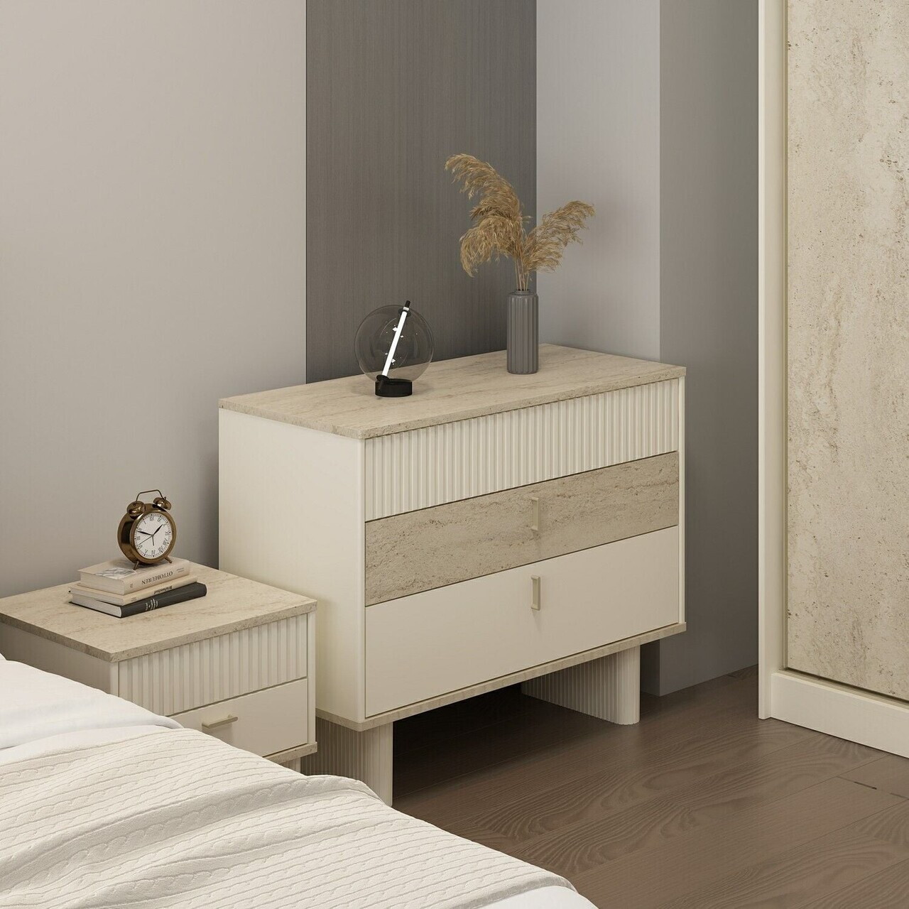 Dulap, Hanah Home, Valento, 100x80x45 cm, Piatră Lunii / Travertin — imaginea 3