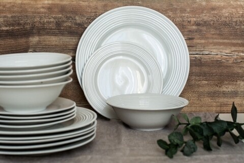 Serviciu de masa 18 piese Linear, Duo, portelan, alb