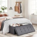 Bancheta cu spatiu pentru depozitare Ottoman Classic, Songmics, 110 x 38 x 38 cm, pliabila, imitatie in/MDF, gri inchis