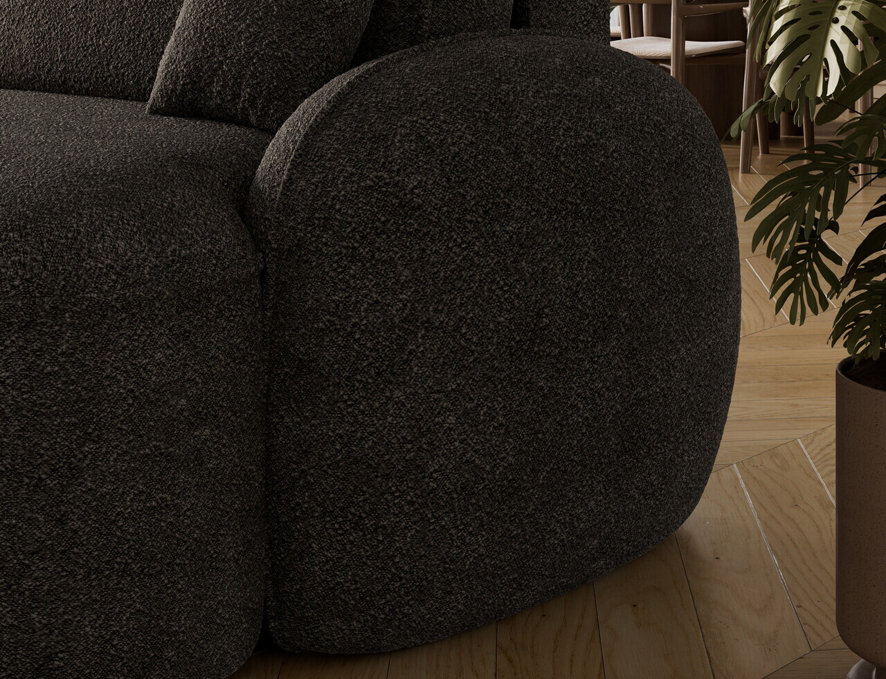 Coltar extensibil stanga 3 locuri ELTAP, Tesalia, 240x150x93 cm, lemn/tesatura boucle, gri inchis — imaginea 9