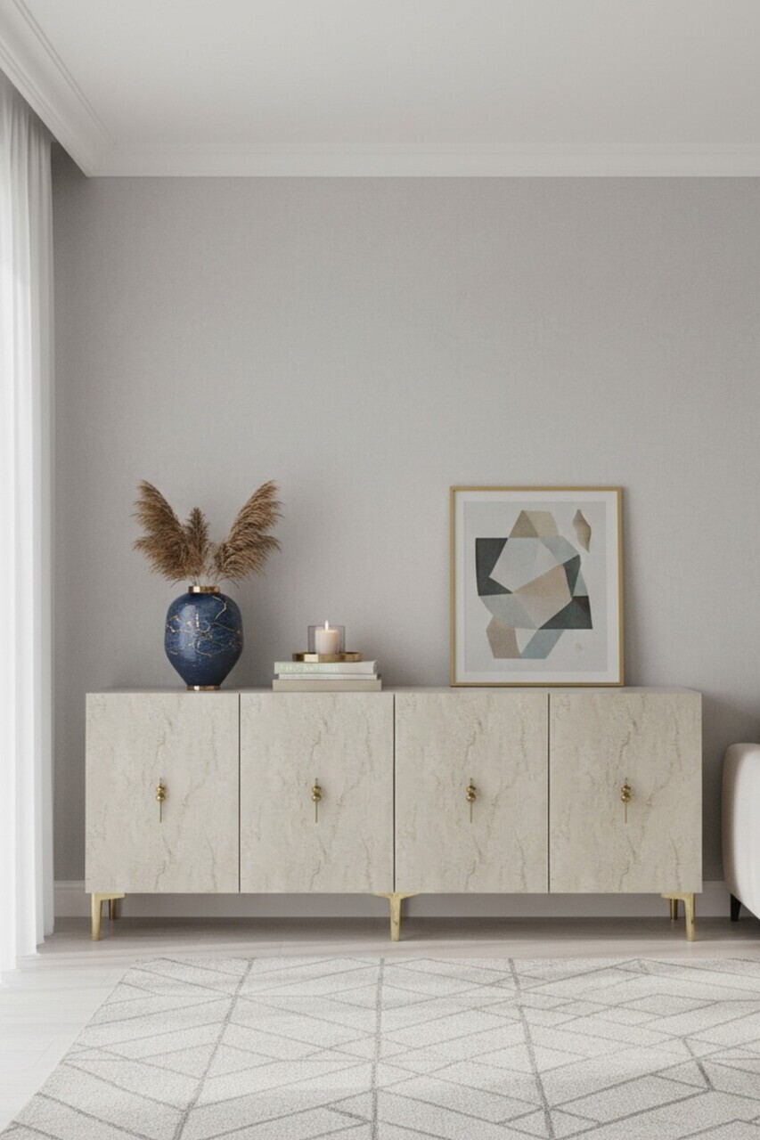Consola, Hanah Home, Salkım 180, 180x75x32 cm, White / Travertine / Gold — imaginea 2