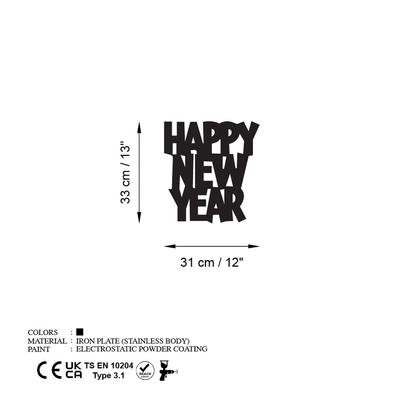 Decoratiune de perete, New Year 4, Dimensiuni: 31 x 33 cm, Negru — imaginea 6