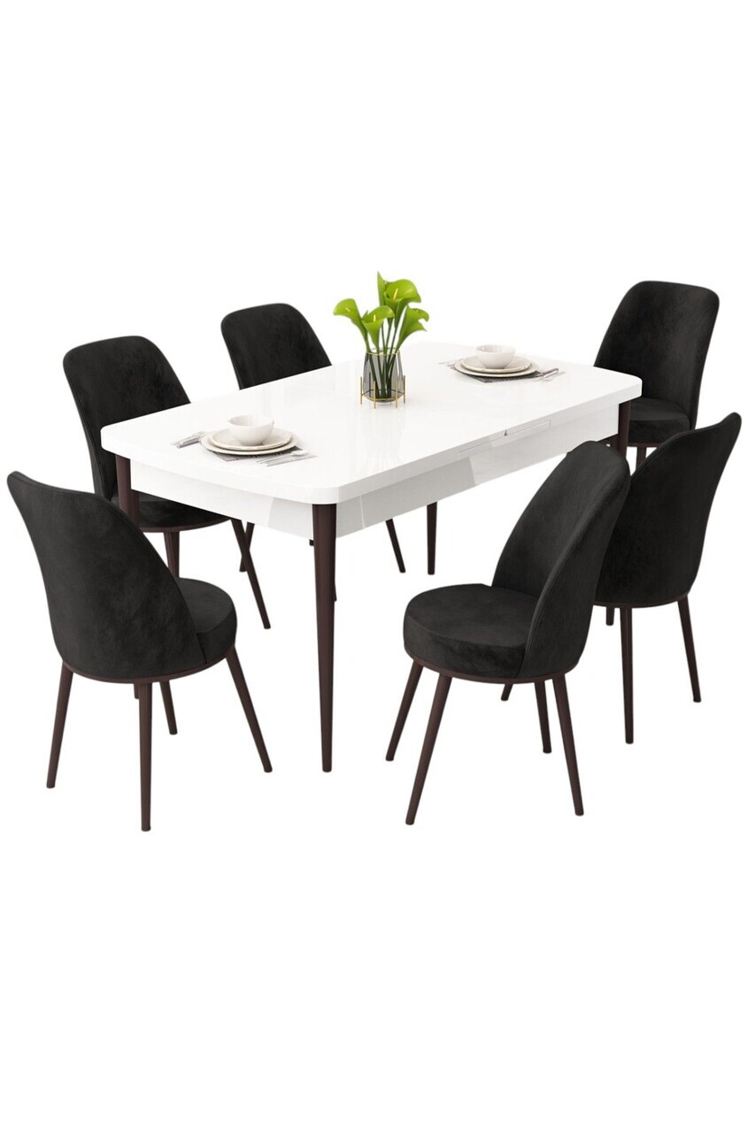 Set masa extensibila si scaune (7 piese), Hanah Home, Rax, Alb / Maro / Negru — imaginea 2
