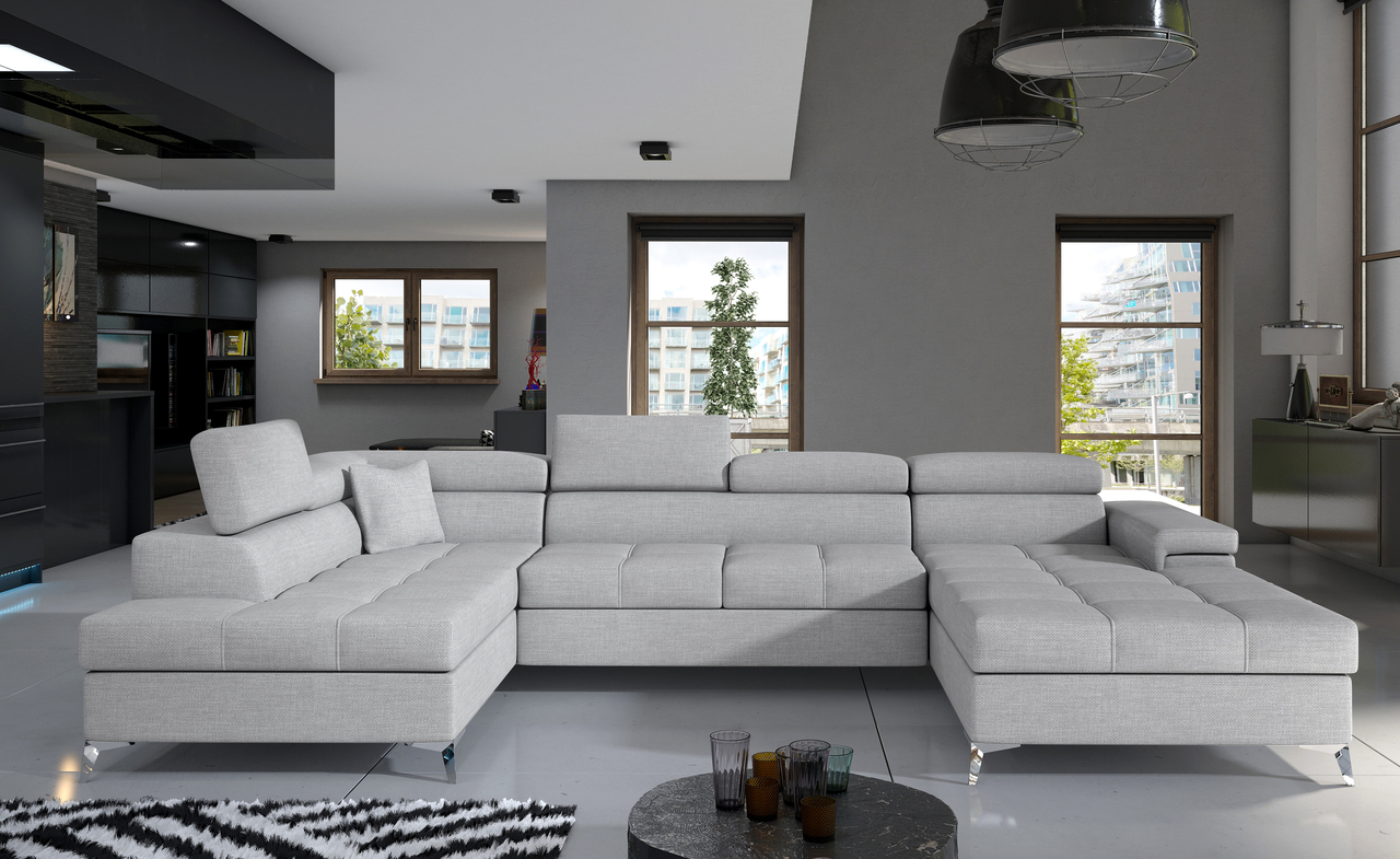 Coltar extensibil stanga 5 locuri ELTAP, Edr-27, Eduardo, 337x205x88 cm, lemn/poliester, gri deschis