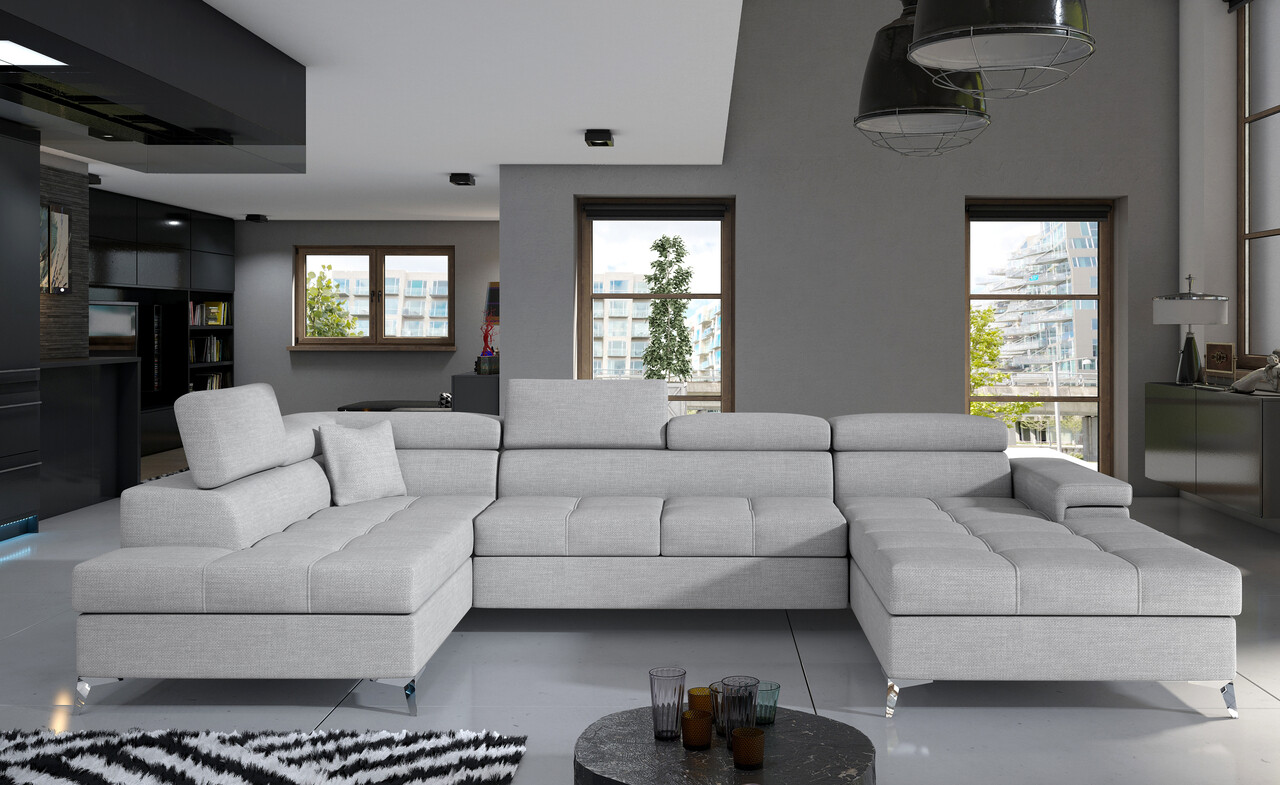 Coltar extensibil stanga 5 locuri ELTAP, Edr-27, Eduardo, 337x205x88 cm, lemn/poliester, gri deschis