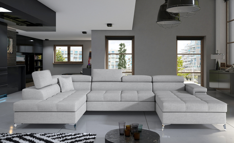 Coltar extensibil stanga 5 locuri ELTAP, Edr-27, Eduardo, 337x205x88 cm, lemn/poliester, gri deschis