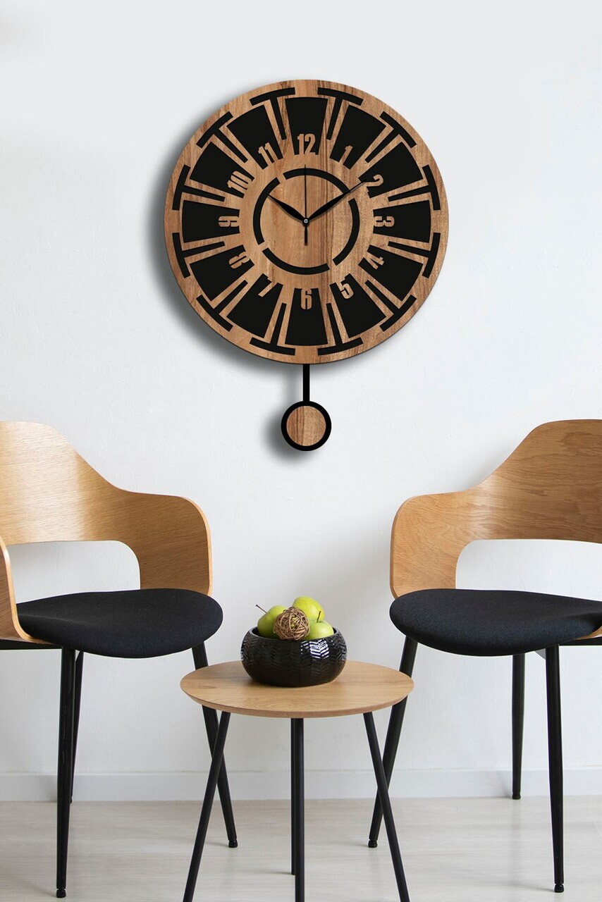Ceas de perete decorativ Vlnt114Mo MDF Diametru: 39 cm Nuc / Negru