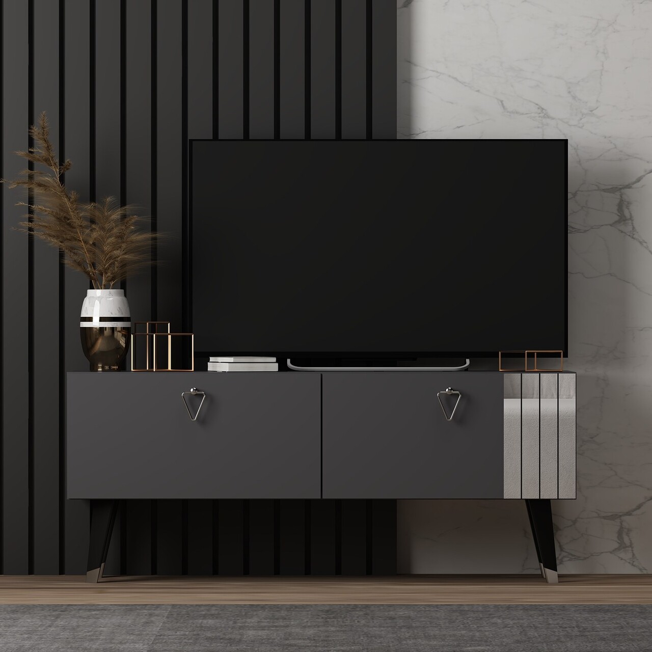 Comoda TV, Odessa, Tarab, 120x30x50 cm, PAL, Antracit - 1 | YEO