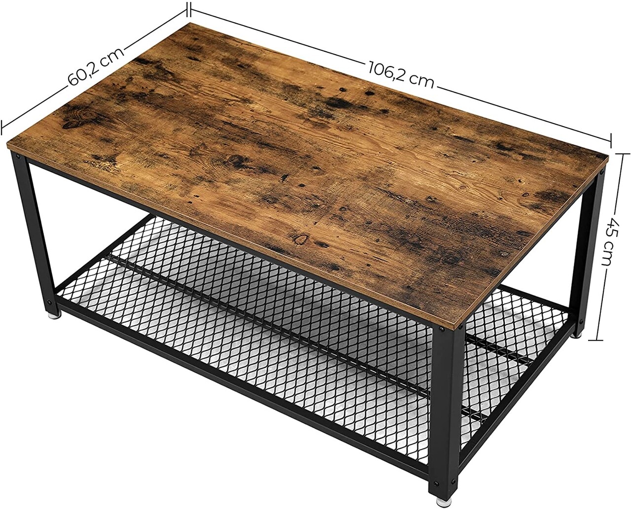 Masuta de cafea, Vasagle, 106.2 x 60.2 x 45 cm, metal/PAL, maro rustic