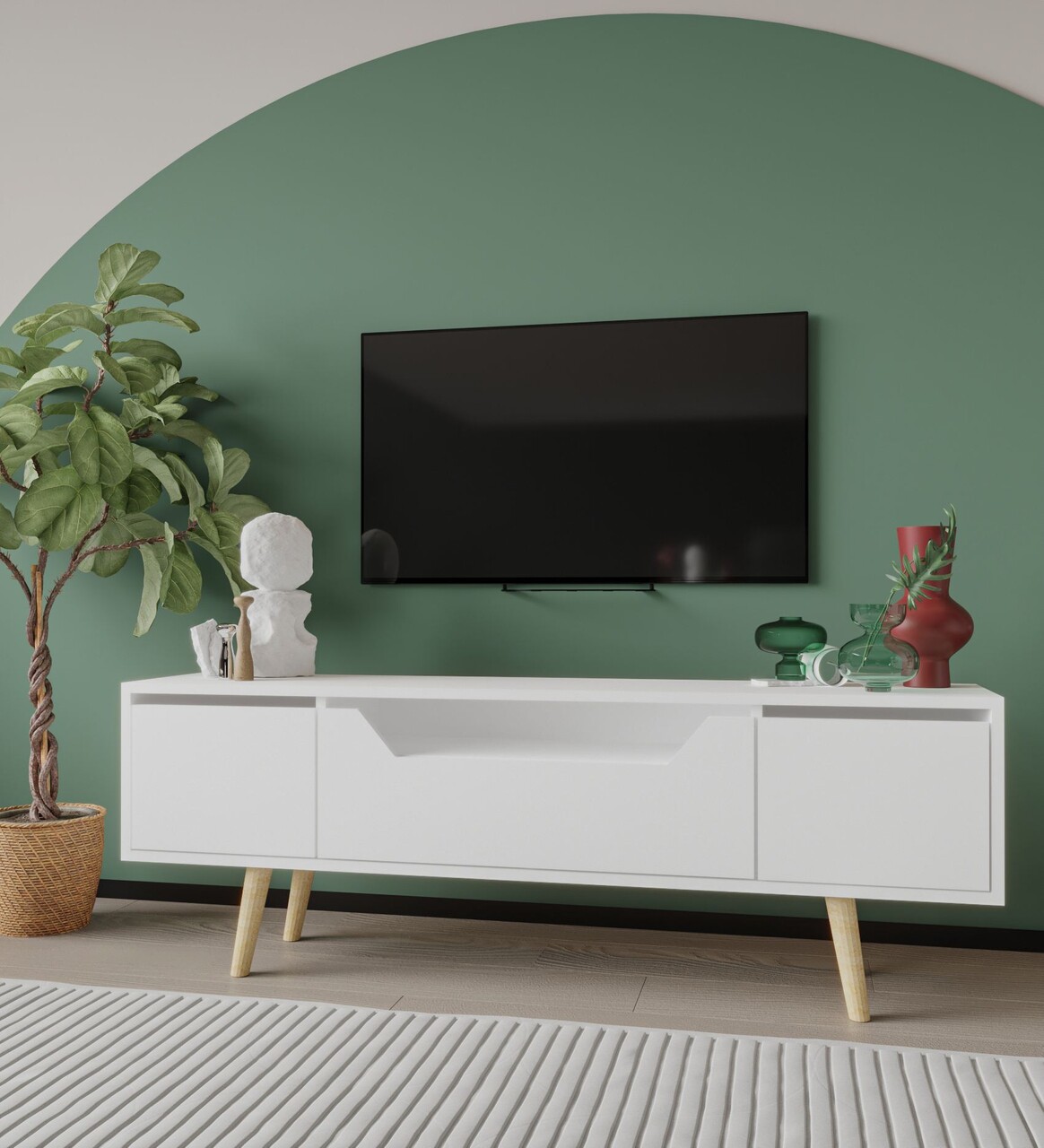 Comoda TV, Hanah Home, Roma 150, 150x53x29.8 cm, PAL, Alb - imagine 2