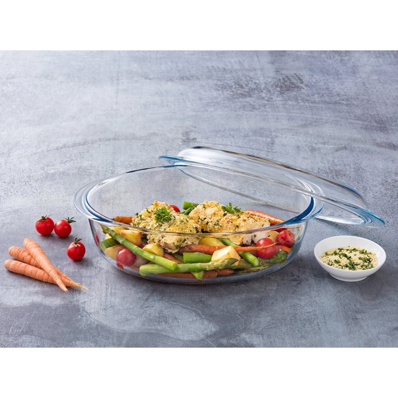 Vas oval cu capac,  sticla termorezistenta, 3,1L + 1L, "Slow Cook" - Pyrex - imagine 2