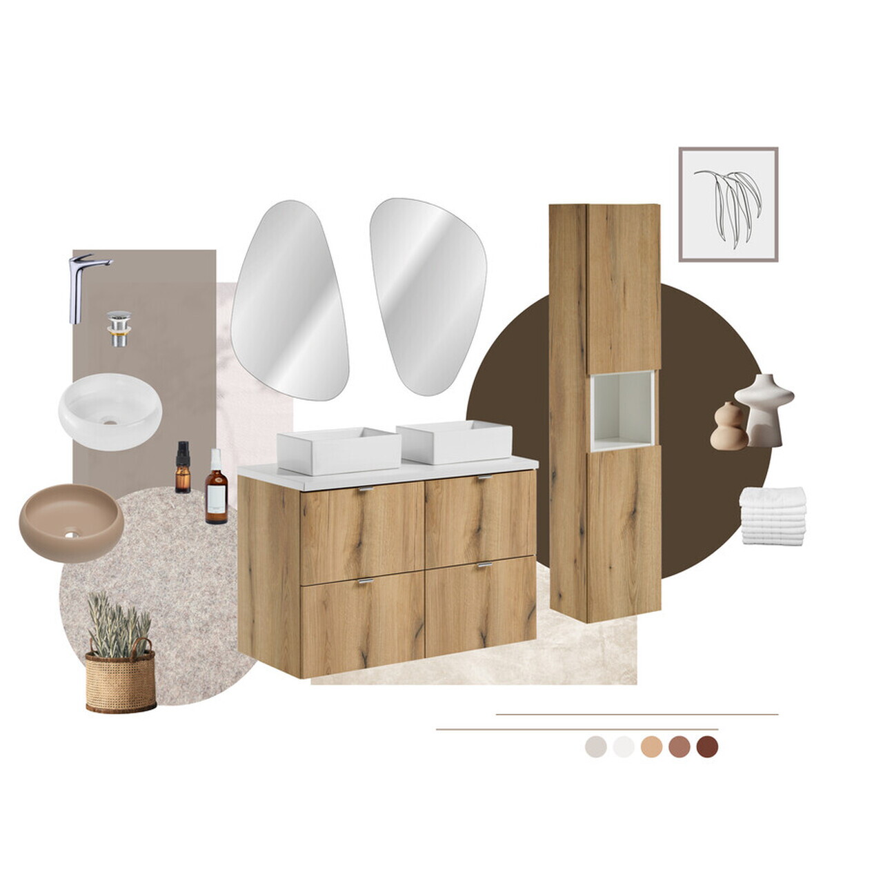 Set mobilier baie Nova Oak 100 cm, dulap inalt si masca dubla cu lavoar, Comad, MDF/PAL, stejar/alb - view 2