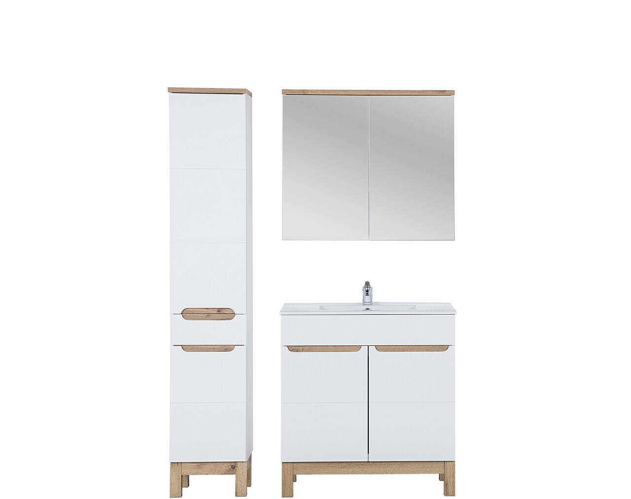 Set mobilier baie Bali White Lava 80 cm 841, dulap inalt, masca cu lavoar si cabinet cu oglinda, Comad, MDF/PAL, alb - view 2