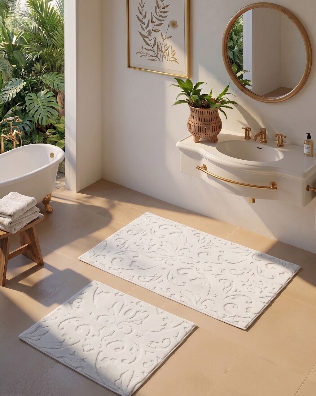 Set covorase de baie, L'essentiel Maison, Elena, Ecru — imaginea 2