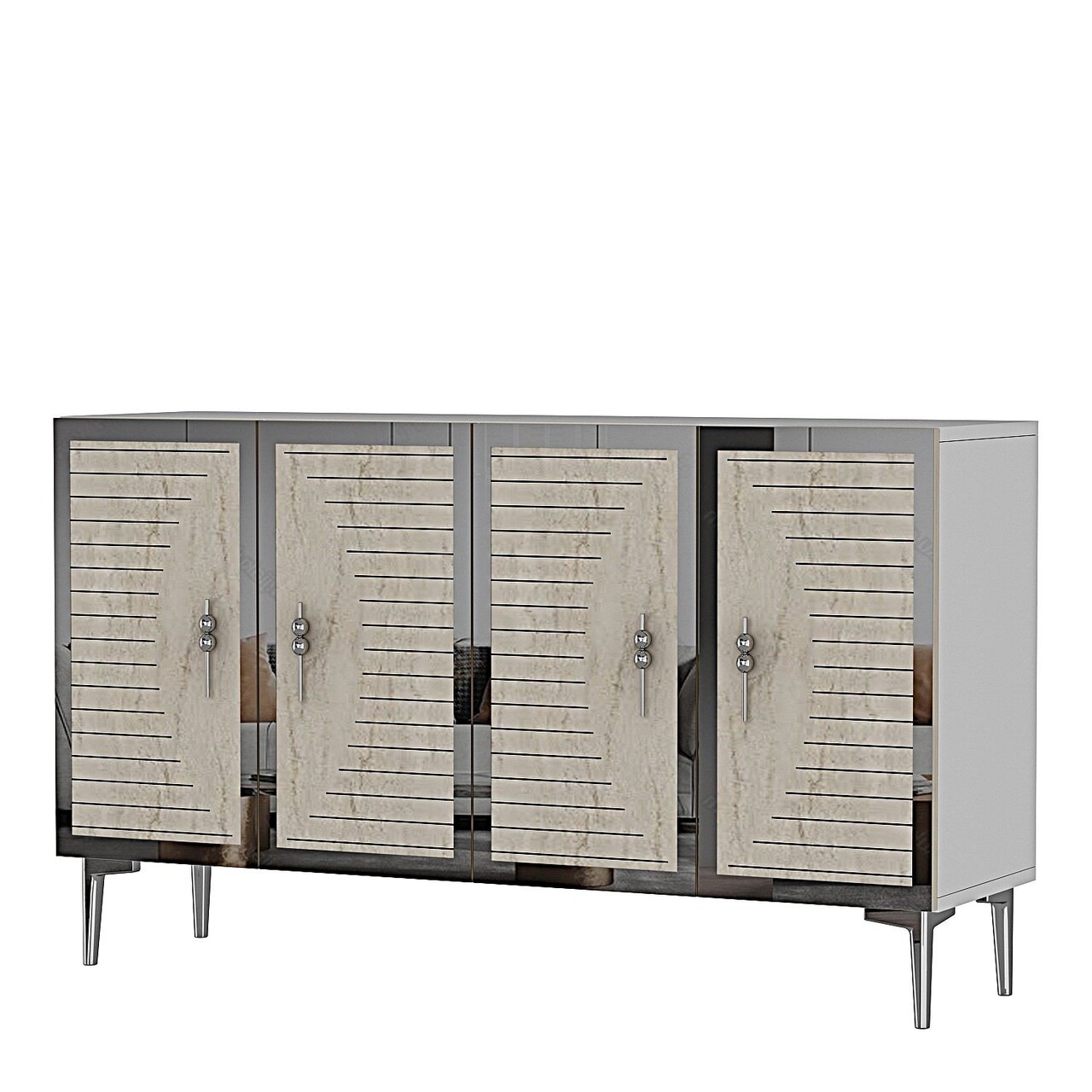 Consola, Hanah Home, Tuna 120, 120x75x32 cm, White / Travertine / Silver - view 3