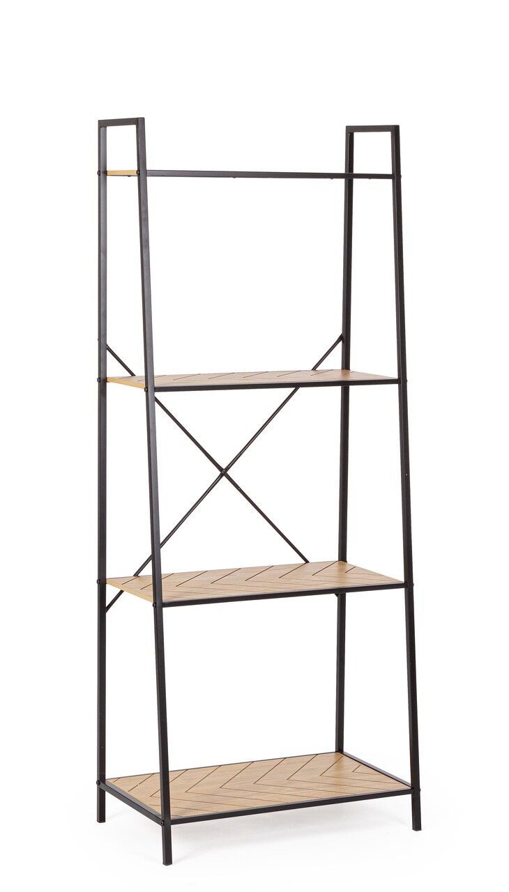 Biblioteca Haldor, Bizzotto, 60.5x36x150 m, otel/MDF furniruit, negru/natural