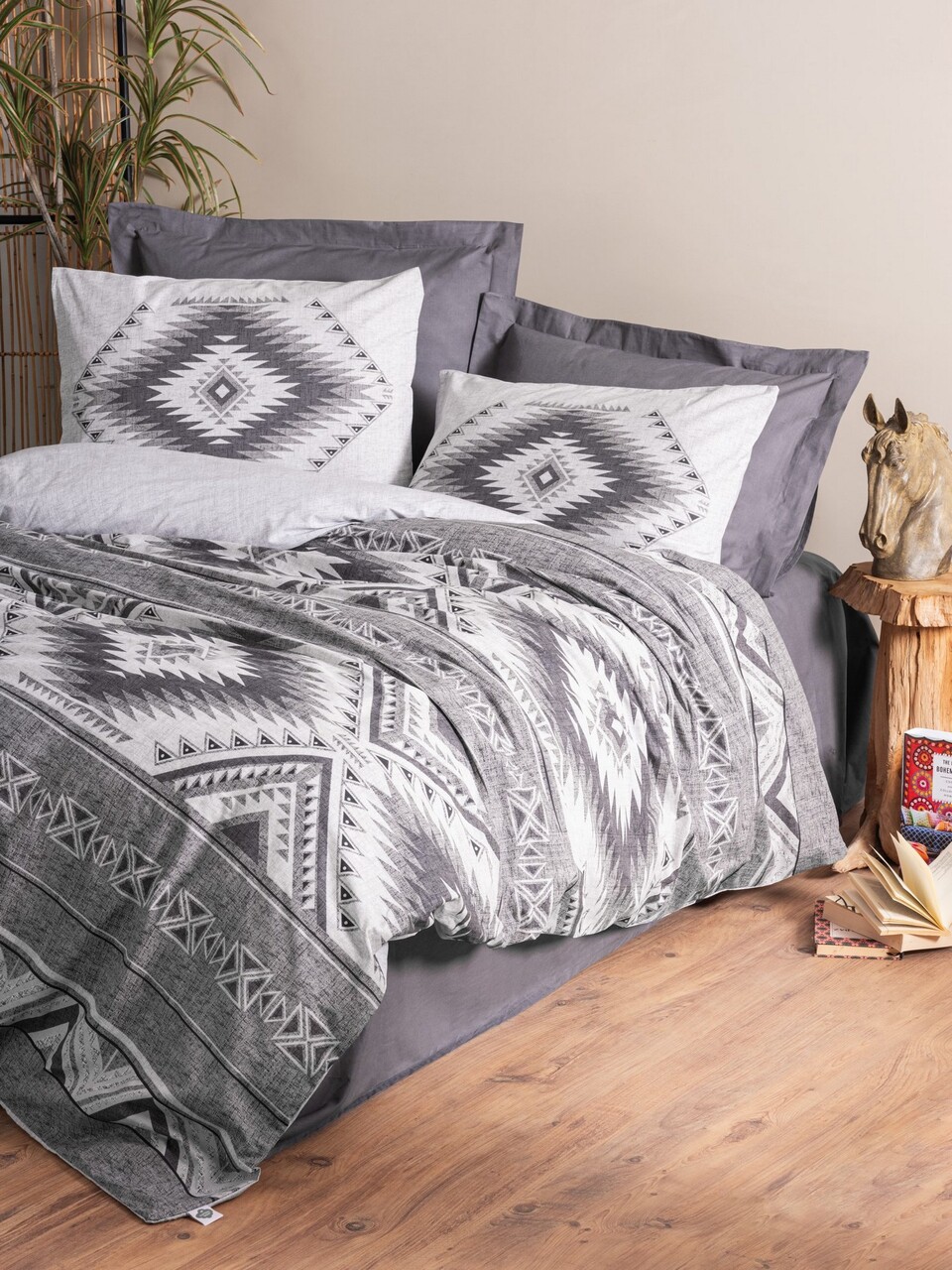 Lenjerie de pat pentru o persoana, Delos - Anthracite, Cotton Box, Bumbac Ranforce