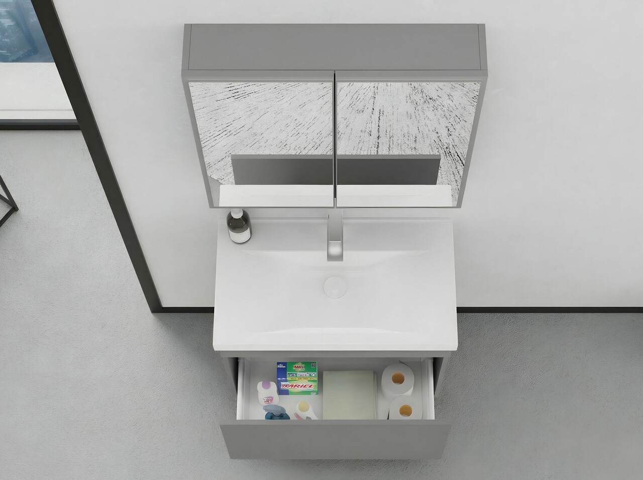 Set mobilier de baie (2 piese), Hanah Home, Bellezza 80, Gri Mat - view 4
