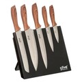 Set cutite si suport magnetic 6 piese, 5five, 23.2 x 18 x 32 cm, inox/lemn
