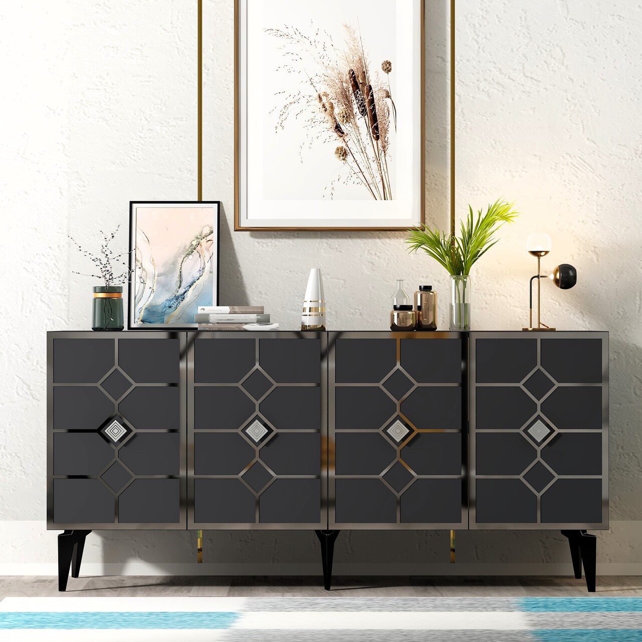 Consola, Olivia, Cagla, 150x40x79 cm, PAL , Antracit / Argintiu - 1 | YEO