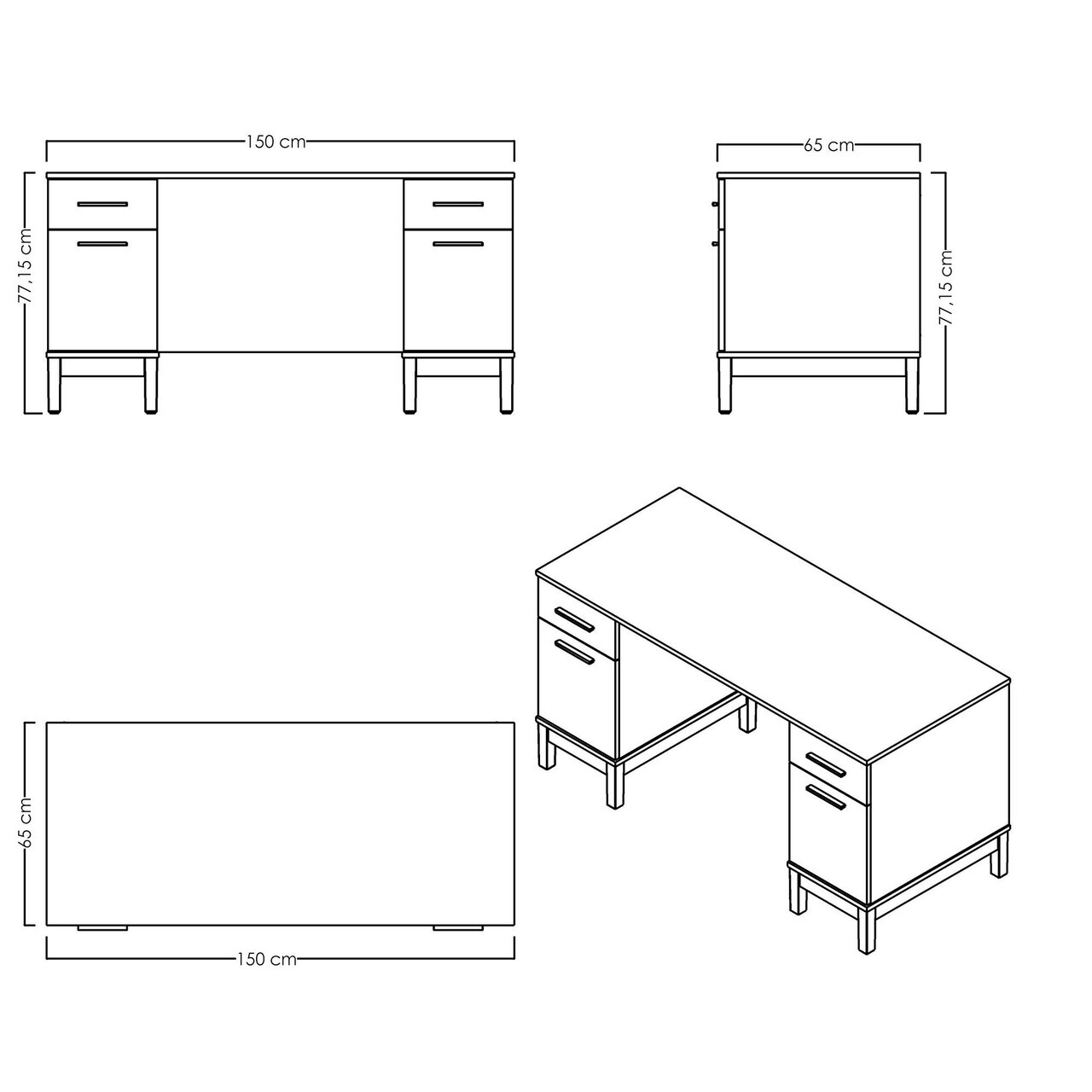 Birou, Hanah Home, Etto, 150x77.15x65 cm, PAL MELAMINAT, Lemn / Stejar alb — imaginea 6