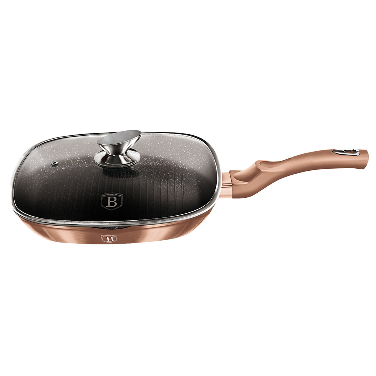 Tigaie grill cu capac Berlinger Haus, Rose Gold, 28 cm, 2.1 L, aluminiu forjat, roz - imagine 4