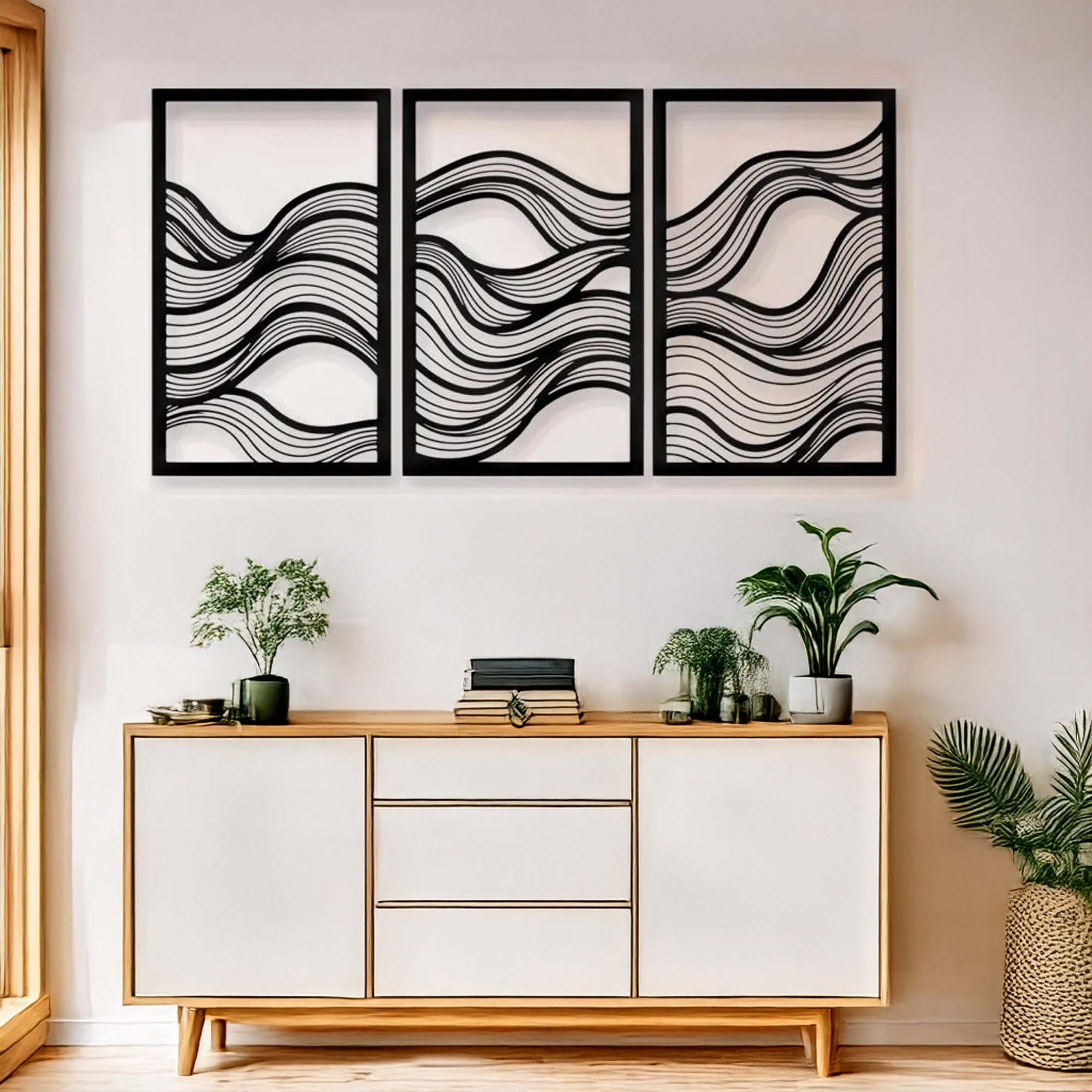 Set de accesorii decorative de perete din metal, DCV-1107-MT, Dimensiune: 30 x 50 cm (3 bucăți), Negru
