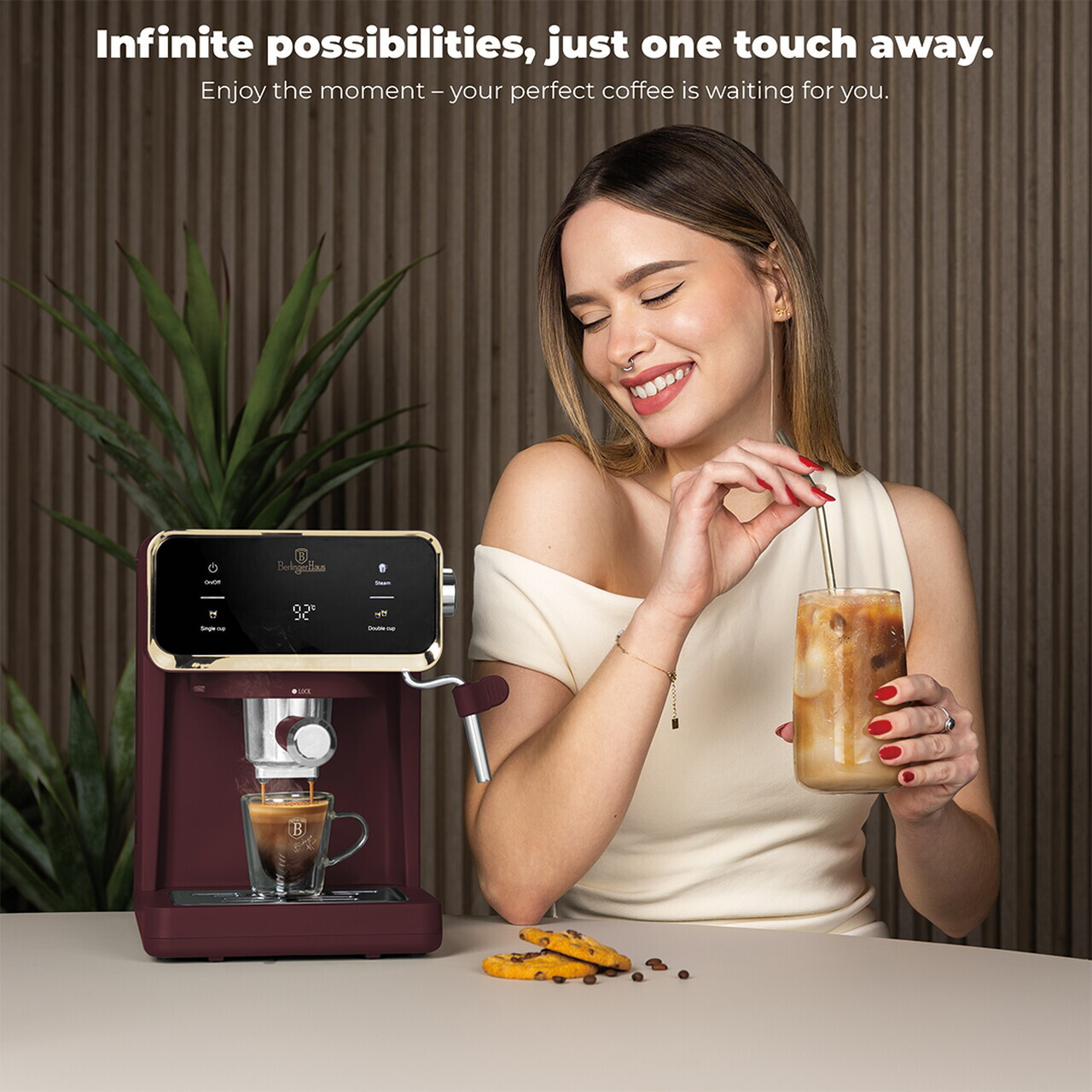 Espressor digital 3 in 1 Berlinger Haus, Leonardo, 950W, 21x25.9x28 cm, inox, visiniu mat - view 12