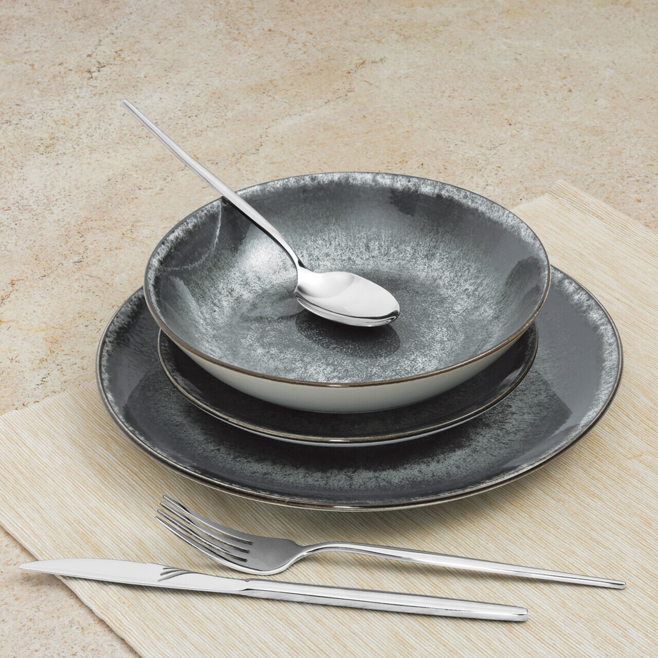 Serviciu de masa 18 piese Berlinger Haus, Aspen, ceramica, gri - imagine 3