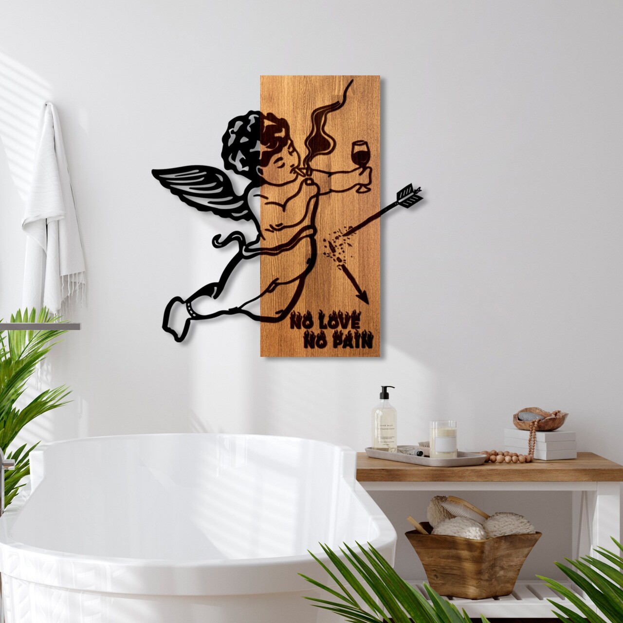 Decoratiune de perete, Wine &amp; Eros, Lățime: 57 cm, Nuc / Negru - view 2