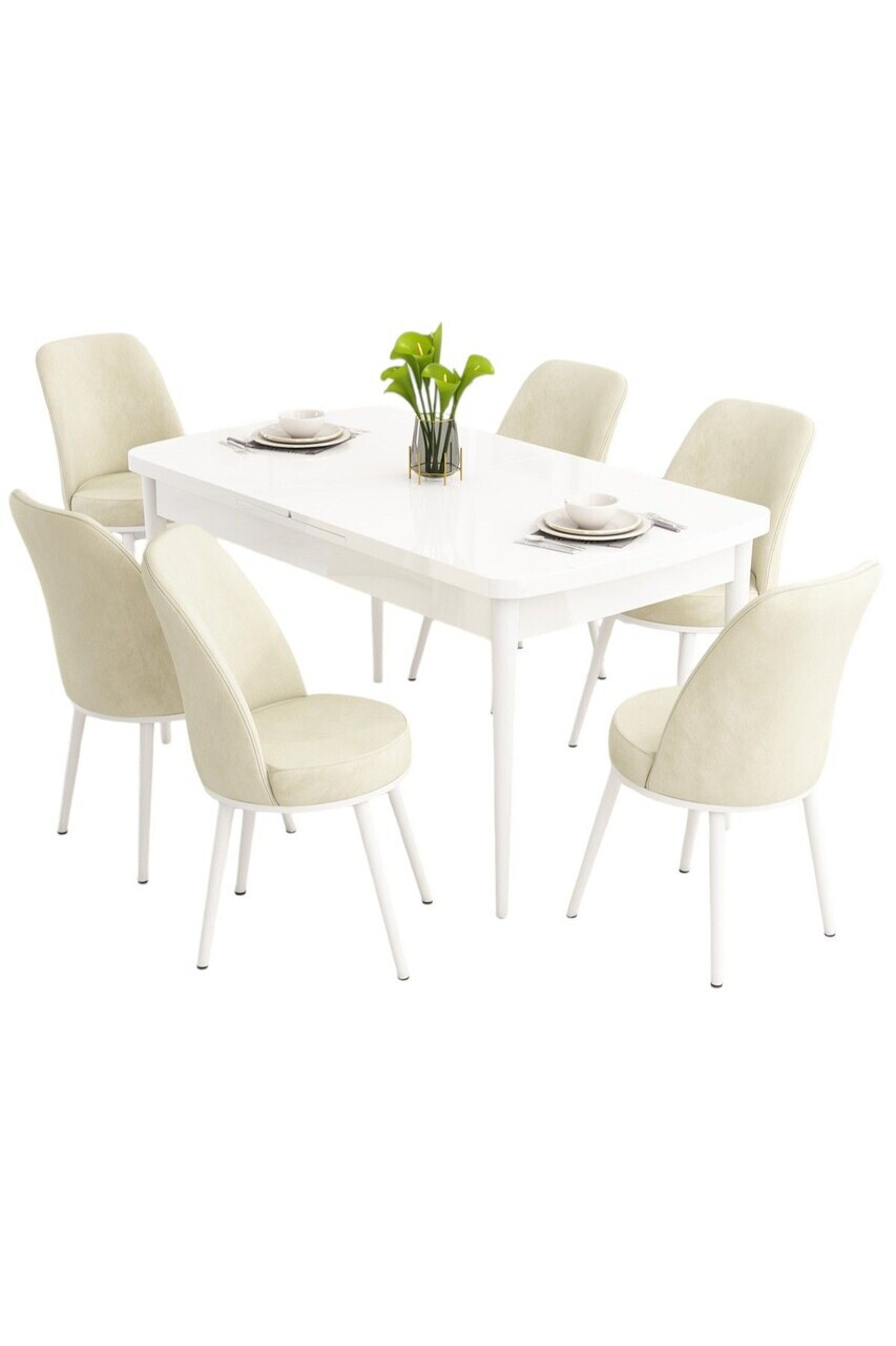 Set masa extensibila si scaune (7 piese), Hanah Home, Nix, Alb / Crem — imaginea 2