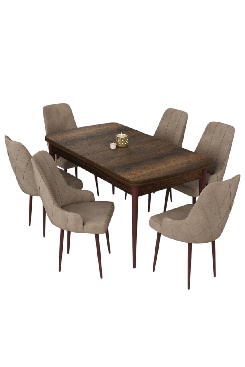 Set masa extensibila si scaune (7 piese), Hanah Home, Eta, Model baroc din lemn / Cappuccino — imaginea 2