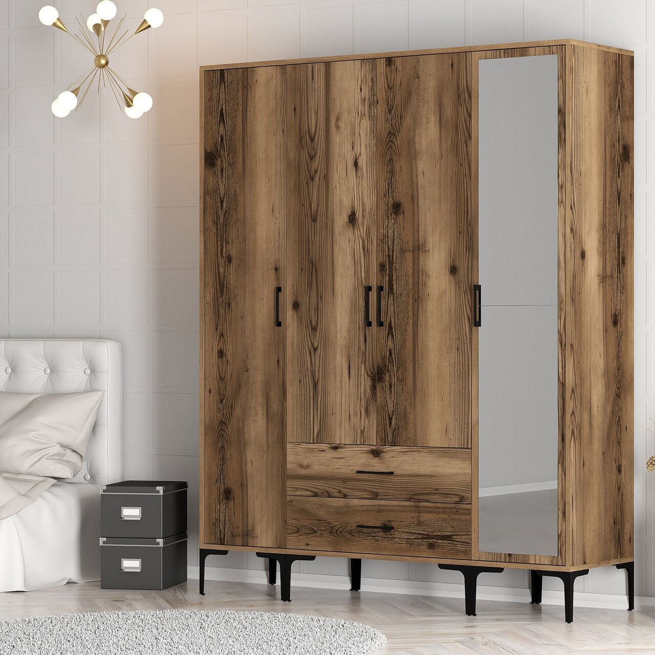 Dulap pentru haine, Hommy Craft, Kumsal STR, 160x47.5x201.4 cm, PAL, Maro - 2 | YEO